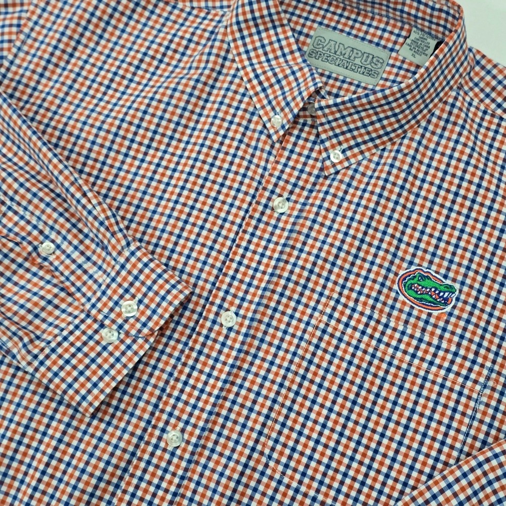 Campus Specialties Florida Gators Gingham Button Down Shirt Mens XL Orange Blue